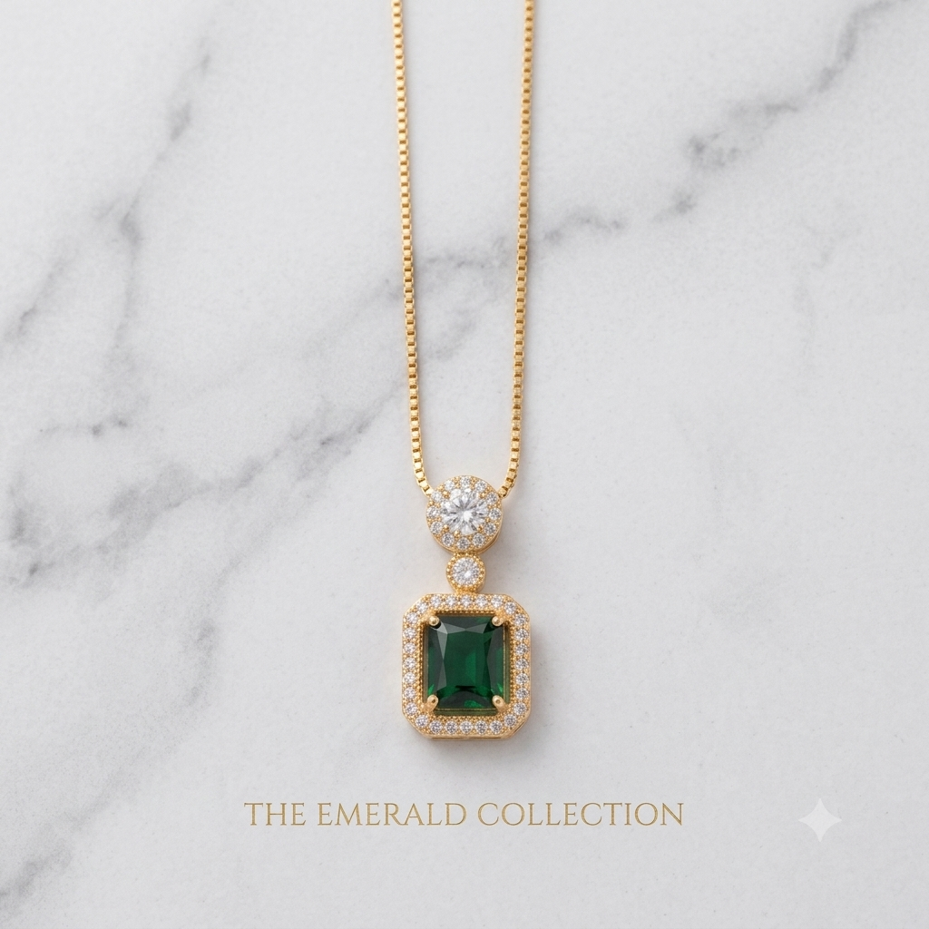 Emerald Radiance Gold Pendant Necklace | Emerald Green Necklace | Aqsetique