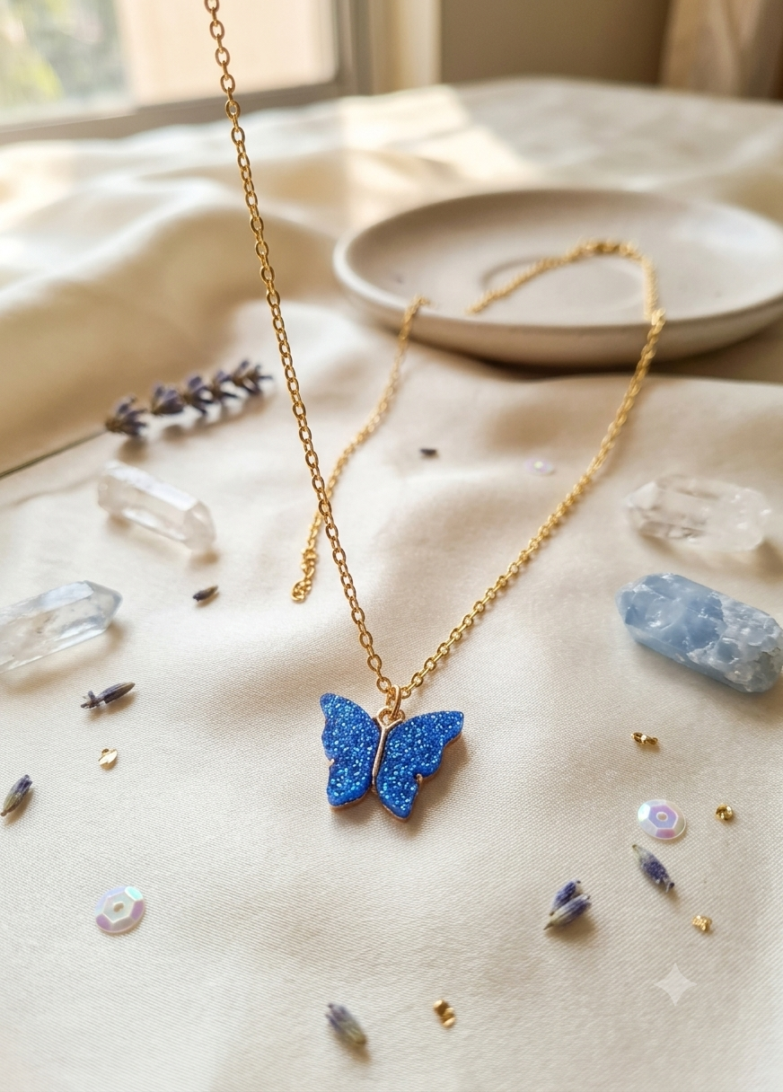 Pearl Glow Butterfly Necklace | White Butterfly Pendant | Aqsetique